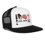 Beauty, Brains and Booty Gains Trucker Hat - white/black