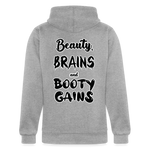 Beauty, Brains, and Booty Gains Hoodie - heather gray