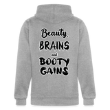 Beauty, Brains, and Booty Gains Hoodie - heather gray