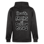 Beauty, Brains, and Booty Gains Hoodie - charcoal grey