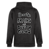 Beauty, Brains, and Booty Gains Hoodie - charcoal grey